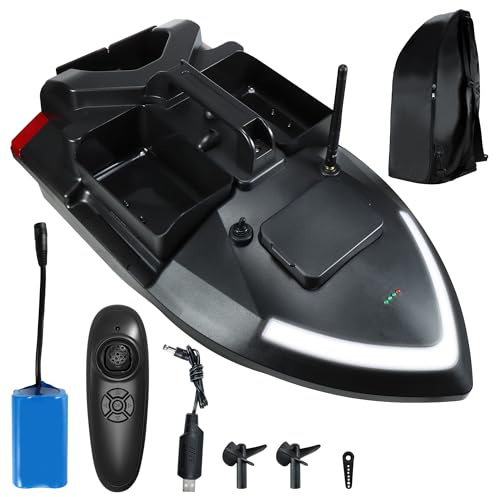 3 Boxes RC Bait Boat for Surf Fishing with 4.4lbs Load Capacity, Dual Battery & Motor System for Long-Range Bait Deployment, 12000mAh Battery, Fish Bait Boats with LED Light for Professional Fishing