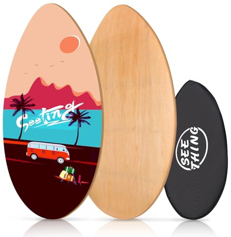 seething 35 Inch Skimboard with High Gloss Coat Wood Skim Board for Beginners,Kids, Teenagers, Adults and All Skimming(Holiday)