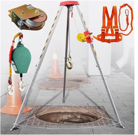 Shaft Rescue Tripod - Confined Space Tripod Kit with 1200 lbs, 1800 2600 lbs Winch and Fall Arrest, Robust Aluminum Rescue Tripod System for Wells, Sewer Tunnels, Vertical IN
