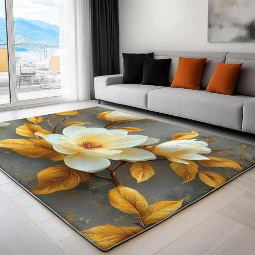 Generico Piante Surrealiste Magnolia Tappeto Salotto Grigio Flanella Stampa 3D Camera Da Letto Tappeti Cucina Antiscivolo Lavabile, Per Tavolino Da Salotto, Bagno, Tappeto Cameretta 90 x 150 cm