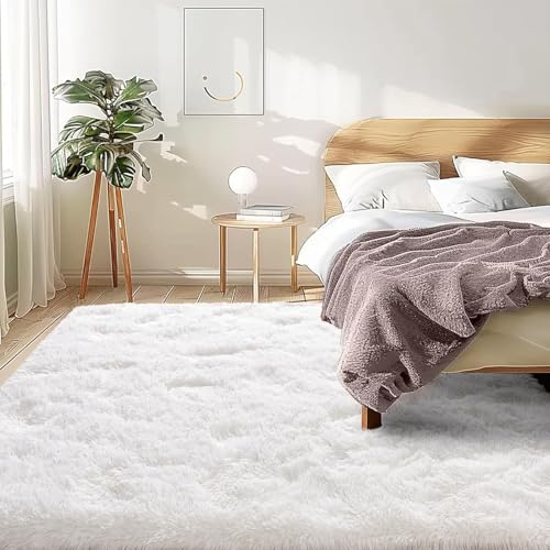 LIJIAO Alfombra Shaggy Salón Grandes 115 x 95 cm Suave y Esponjosa Peludas Que Alfombra Esponjosa de Cama para Dormitorio, Blanco