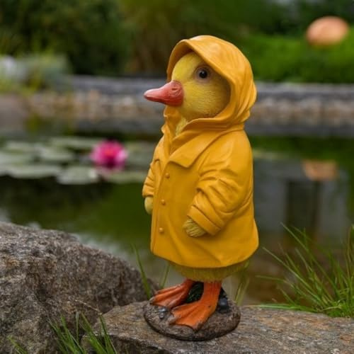 Online Fuchs Gartenfiguren für außen - süße Enten im Regenmantel aus Kunstharz (Polyresin) - 22 & 31,5 cm groß - Teichdekoration, Dekofiguren für den Innen- und Außenbereich (22 cm)