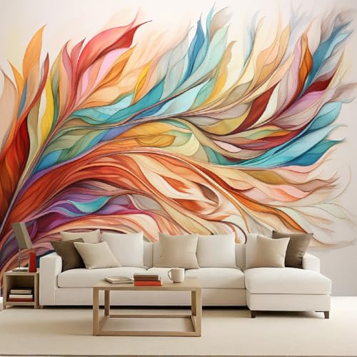 Fotomurales Autoadhesivo 300x210cm Plumas Frescas Y Coloridas-No Tejido-ExtraíBle Para Despegar Y Pegar-Decoración Creativa Para El Hogar 3d Tv Fondo Pared Dormitorio Murales Papel Tapiz Moderno