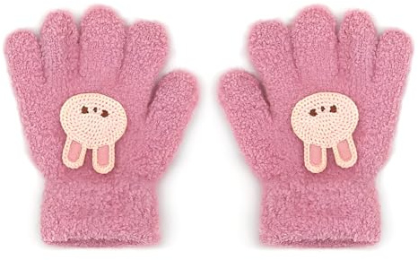 UZEXYO Kids Toddler Winter Gloves Cute Rabbit Warm Knitted Fleece Gloves for Girls Boys Soft Full Finger Thermal Handwear