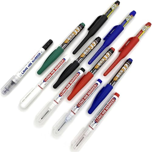 Lawen Creative Lot de 12 marqueurs de trous profonds en métal - 45 mm, 33 mm, 22 mm - Pointe extra longue - Marqueurs de trous de perçage - 5 couleurs - Pour bois, plastique, carton, mur, chantier