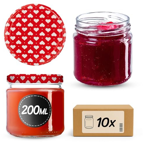 KADAX 10er Set Einmachgläser 200ml Ø66mm Herzen – für Marmelade, Honig, Gewürze, Dessert | mit Schraubdeckel, luftdicht & spülmaschinenfest | Vorratsgläser zum Einkochen