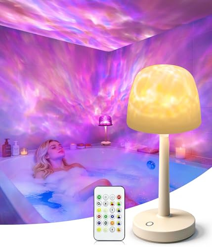 DeeprClean Spa-Like Bath Light, Waterproof Shower Lamp via Touch & Remote Control, Dimmable Cordless Projector Light with 16 Colors Dynamic Changeable, Rotating Water Ripple Light for Bathtub Relaxing