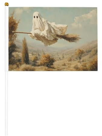Lot de 10 petits drapeaux vintage volants d'Halloween fantôme sur balai à main, mini drapeaux sur bâton pour fête, activités d'équipe, défilés, décoration de vacances