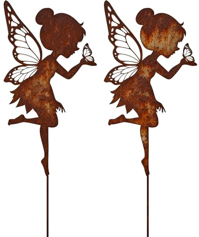 PIujsym 2 Stück Zauberhafte Blumenfee Gartenstecker, Gartenstecker Rost, Gartendeko Für Draußen, Für Garten Deko, Portaldekoration, Blumentöpfe, Zwischen Den Blumen, Außengartendekoration