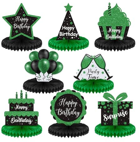 Bubaxuce 8 Piezas Negra Y Verde Decoración De Mesa De Cumpleaños, Feliz Cumpleaños Adornos Colgantes para Hombres Y Mujeres