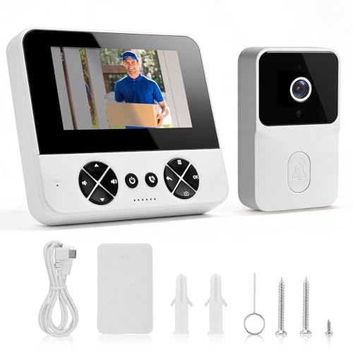 Drahtlose Video Türklingel mit Kamera Outdoor - IP65 Wasserdicht 1080P HD - 4,3 Zoll IPS Bildschirm Gegensprechanlage - Infrarot Nachtsicht & Zwei-Wege-Audio - Kabellose Türklingel mit Funkverbindung