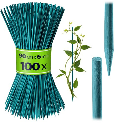 KADAX Bastoncini di bambù 90 cm x 6 mm, set da 100 pezzi, bastoncini di legno per piantine, bastoncini di fiori, traliccio per piante, tralicci (verde)