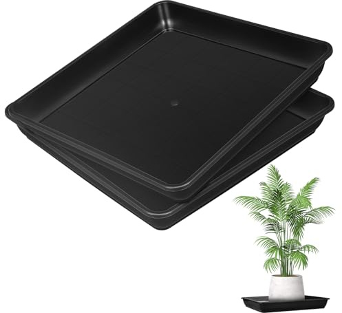 PLAFOPE 2 Pezzi Sottovaso Quadrato per Piante in Plastica Pp Nero 40x40 Cm, Vassoio Antigoccia Resistente all’Usura per Balcone e Interno, Vaschetta Raccogli Acqua per Vasi Fino a 36,5 Cm