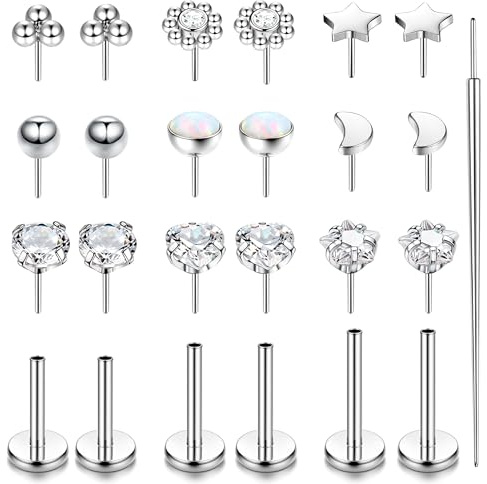 KRFY 16G 18G 20G Piercing Tragus Acier Chirurgical Boucles d'oreilles Femme Or Argent Push-in Piercings Nez Hypoallergénique Labret Levre Stud Conch Hélix Piercing Oreille-S16