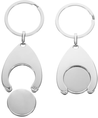 Yardenfun 2pcs Metal Shopping Cart Token Keychain Pendant with Portable Trolley Coin Holder for Supermarket Grocery Shopping, Key Ring Decoration for Men and Women