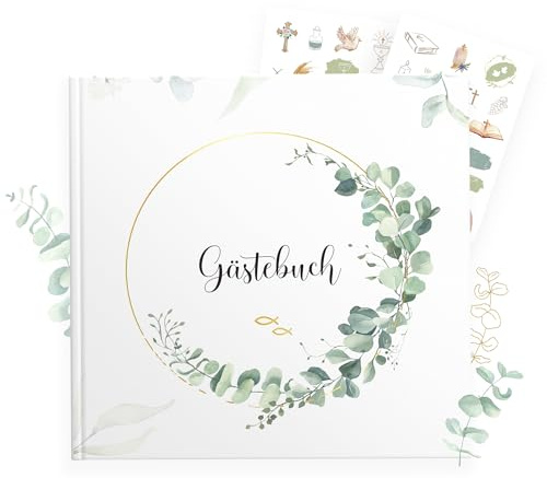 Gästebuch Konfirmation Taufe,72 Seiten zum Selbstgestalten für Glückwünsche | Taufbuch, Konfirmationsbuch, Eukalyptus Hardcover Erinnerungsbuch, zur Kommunion & Jugendweihe, Geschenk für Junge & Mädchen