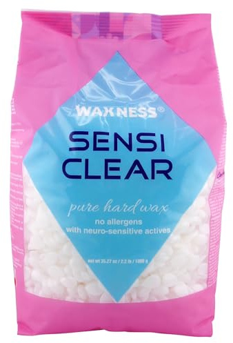 Waxness Sensi Clear Pure Hard Wax Beads 2.2 lb (1kg) – Rosin-Free Stripless Clear Hard Wax with Neuro-Active Comfort Complex for Face & Body – Made in Italy