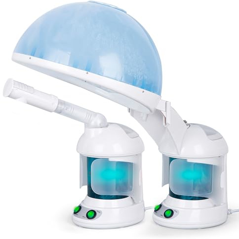 Nova Microdermabrasion Ionic Nano Mist 2 in 1 Hair Face Steamer, 360° Adjustable Steam Hood with Facial Sauna Attachment for Deep Moisturizing Hair Therapy and Skin Care at Home
