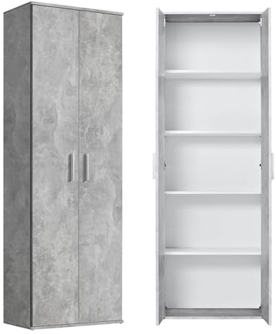 mokebo® Mehrzweckschrank 60cm Breite 'Der Lange', Aktenschrank, Büroschrank oder Schuhschrank in 60x180x34 cm (B/H/T), auch als Vorratsschrank oder Schrank aus Holz in Betonoptik, Grau
