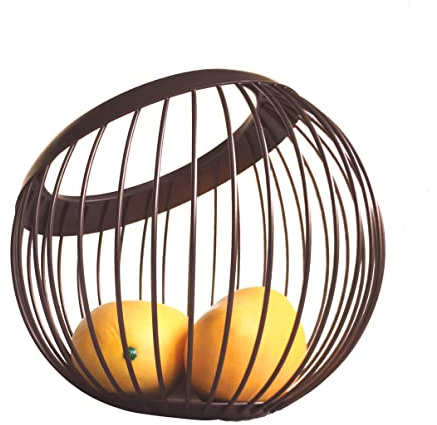 VANRA Fruit Basket 20x18cm Metal Wire Fruit Bowl Durable and Sturdy Fruit Holder for Fruit,Snack(Deep Brown)