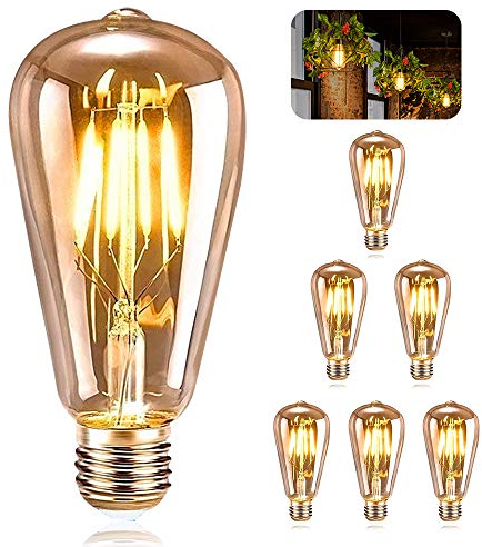 ASANMU Ampoule E27 Vintage, Decoration Mariage Champetre,6 Pièces, LED E27 ST64 Lampe Décorative Rétro Edison Vintage Antique 4W Filament Blanc Chaud pour Restaurant Café Bar Ampoules à Incandescence