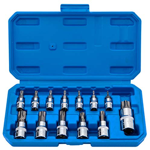 Qnkaa Torx Bit Socket Set 13pcs 3/8 Dr. T8 - T70 | E Star Premium S2 Alloy Steel Cr-V Steel Star Socket Torx Bits Metric 1/4, 3/8 and 1/2-Inch Drive