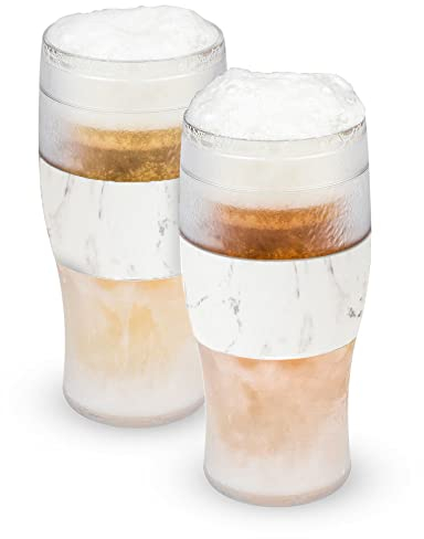 Host 10023 Vasos de refrigeración de cerveza congelada de mármol, enfriador de gel de doble pared de plástico congelado de Estados Unidos (473 ml / .83 pinta) de vidrio, juego de 2, 16 onzas líquidas