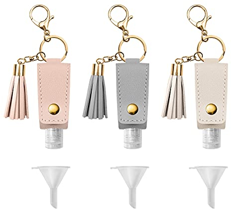 3 Stück 30ml Nachfüllflasche Schlüsselbund Tragbare Wiederverwendbare Reiseflasche mit PU-Lederbezug, Trichter, Haken für Outdoor Trip Shopping School (Mori)