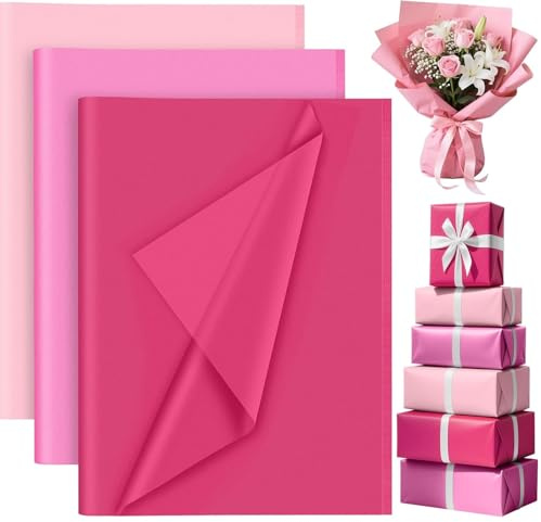 PLULON 90 Blatt Geschenkverpackung Seidenpapier Geburtstag, Seidenpapier für Zuhause, Küche, Basteln, Valentine Verpackungszubehör (Pink)