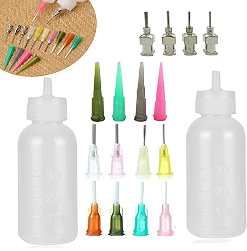 Lot de 18 applicateurs de précision, 2 flacons de colle de 28,3 g avec 16 embouts d'aiguille pour bricolage, loisirs créatifs, pâte à tatouer au henné