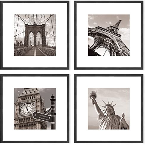 Black Wood Square Picture Photo Frame,Compatible with 30x30cm without mat and 20x20cm with mat images for Wall Mounting In Living Room, Bedroom,Gallery,Set of 4
