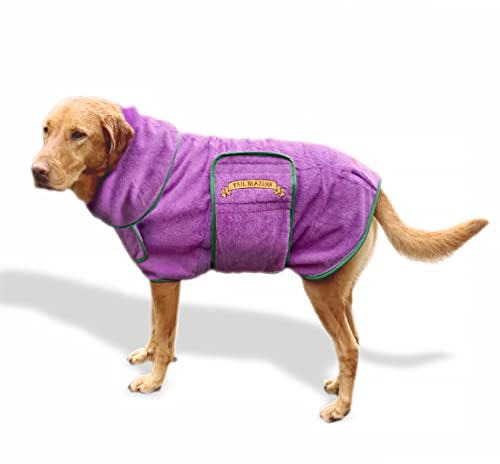 TAIL BLAZERS™ Super saugfähiger Hunde-Trockenmantel, doppellagig, Mikrofaser, mit D-Ring für Autosicherheit, Handtuchmantel, Haustiertrockner, hält Hunde trocken und warm, Camping- und Strandzubehör