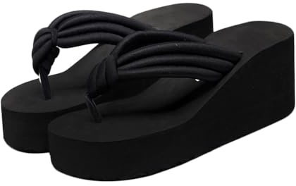 Happyyami Women's Fashion Wedge Sandals, Black, Asia Size 36 (5.5US, 3UK, 36EU, 8.843Inch), Women's Casual Slipper Wedge Heel Sandals, Summer High Heel Slippers, Wedding, Christmas