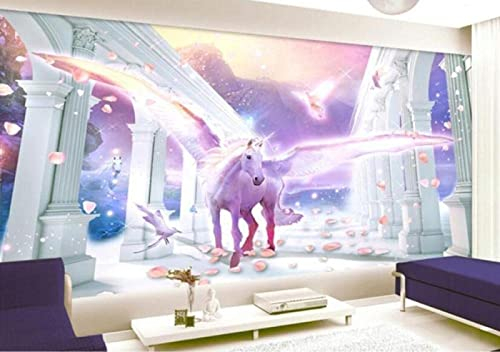 Fototapete 3D Effekt Lila Einhorn Fantasieflügel Tapeten 3D Effekt Vliestapete Wohnzimmer Schlafzimmer Wandbilder Wanddeko