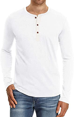 Sailwind Camicia Henley A Maniche Lunghe Maglietta Casual Classica A Maniche Corte in Cotone da Uomo (Bianco, XL)