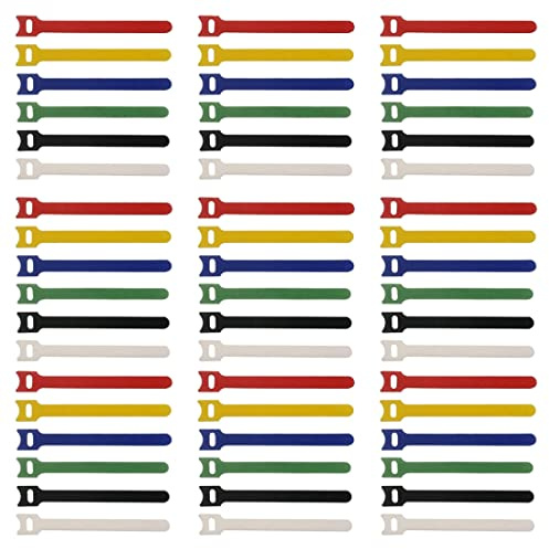 Pack of 54 Velcro Cable Ties, 6 Colourful Reusable Cable Velcro Tape with Nylon Velcro Straps Self-Adhesive Velcro for Cable and Cable Management (120 x 12 mm)