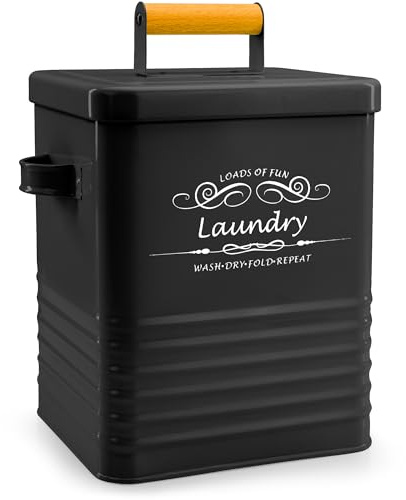 ELITAPRO Laundry Detergent Storage Container with Scoop & Lid - Modern Farmhouse Metal Powder Dispenser for Laundry Room Decor & Accessories - Organization & Storage (Black)