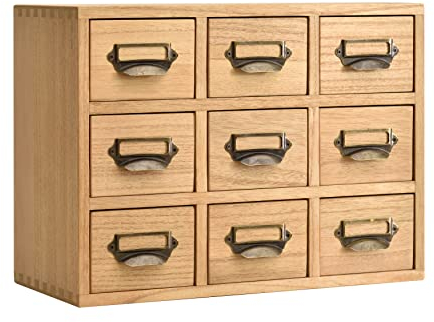 KIRIGEN Holz Schublade Organizer Desktop Storage Cabinet Box Schubladen für Home Office Desk Organisation und Lagerung 9 Schublade Mini Kommode mit Metallgriffen Natur