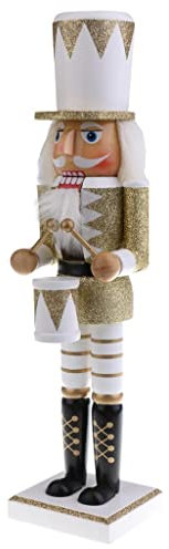 pistro Casse-noisette traditionnel en bois à paillettes avec uniforme doré et blanc | Décoration de Noël festive | 38,1 cm de haut