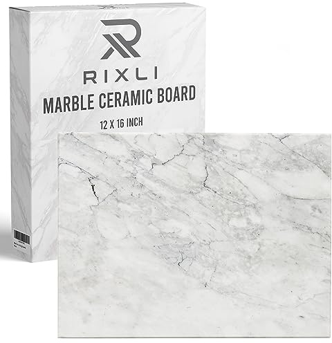 Tagliere da cucina in pietra e marmo – Tagliere per marmo e salumi da 40,6 x 30,5 x 1,5 cm, antiscivolo, resistente ai graffi, rettangolare per servire e tritare piano di lavoro, bianco