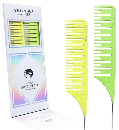Vellen Hair Ensemble de peignes à mèches ultimes – Matériau PEI 221,1 °C, peignes de balayage professionnels avec queue extra longue pour mèches épaisses – 2 tailles (vert/jaune)