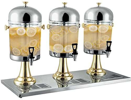 24L Juice Dispenser, Stainless Steel Cold Drink Dispenser Commercial Juice Drink Beverage Dispenser Three Bowl Juicer Dispenser for Breakfast Buffet Bars Hotels,Gold (Gold)
