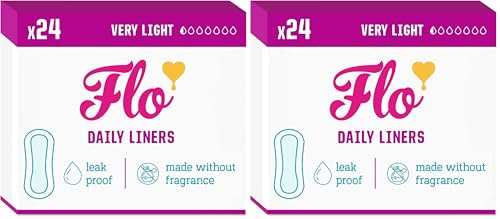Flo Organic Bamboo Leakproof, Highly Absorbent Slim Panty Liners - Individually Wrapped - Biodegradable & Cruelty, Plastic & Vegan Free - 48 Pack