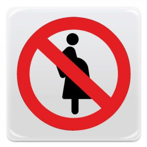 Cartello Adesivo divieto accesso a donne in stato di gravidanza - Pittogramma adesivo effetto lente di formato mm. 95x95, realizzati in pvc adesivo bianco e stampati attraverso tecnica serigrafica