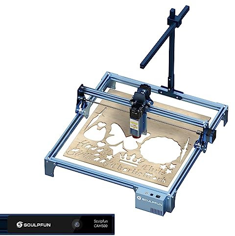 SCULPFUN 5W Laser Graviermaschine, mit CAM500 Lightburn Kamera, Holz Laser Gravieren Schneiden, Präziser Fokus, Ganzmetall, Groß Skulptur Bereich410*420mm