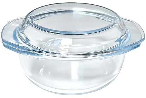Small 1-QT Round Tempered Glass Casserole Dish with Lid, Mini Clear Glass Casserole Bowl with Glass Lid