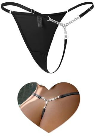 comeondear G-String Thongs for Women High Rise Plus Size Panty Rhinestones Shine Strap Tagas Glitter Underwear