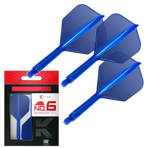 Target Darts K Flex Ailettes et Tiges de Fléchettes Intégrées, No.6 Bleu (Intermédiaire) | Lot de 3 K-Flex - No.6, Kflex All in One Ailettes et Tiges de Fléchettes Moulées | Accessoires de Fléchettes