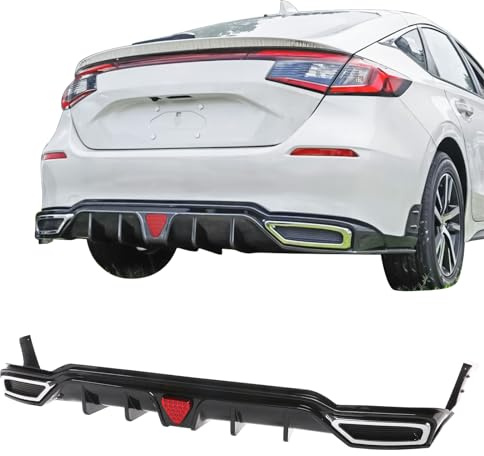 IKON MOTORSPORTS Rear Diffuser, Compatible with 2022-2026 Honda Civic Sport LX EX-L Hatchback, IKON Carbon Fiber Print PP Shark Fin Rear Bumper Valance Spoiler, Air Dam Chin Splitter Molding 3PCS