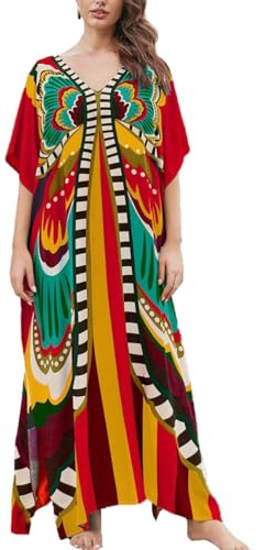 Snyemio Robe Caftan de Plage Longue d'été Kaftan Floral Loose Boho Élegante Grande Taille